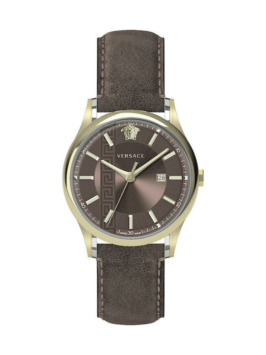 Versace Herrenuhr 44mm Batterie mit Braun Lederarmband