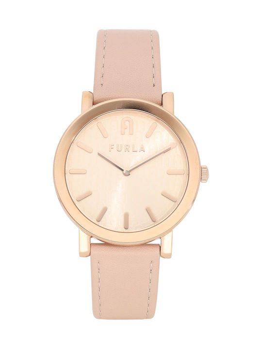 Furla Minimal Shape Damen Uhr mit Rose Gold Lederarmband