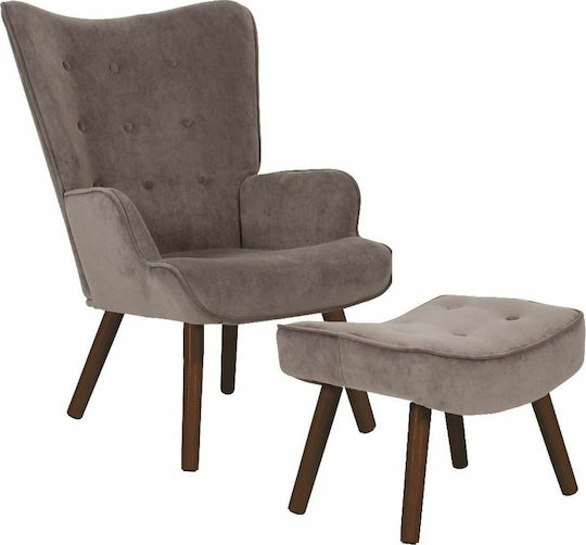 Alma Ohrensessel mit Fußhocker Samt Coffee 69x76x97cm