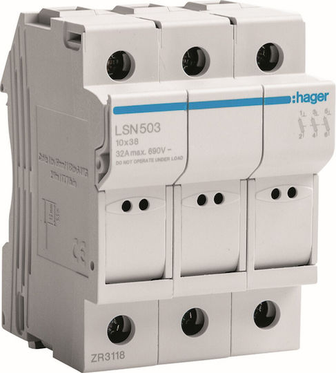 Hager Unterbrechungsschalter elektrische Schalttafel 3P für Sicherungen 10,3x38mm LSN503