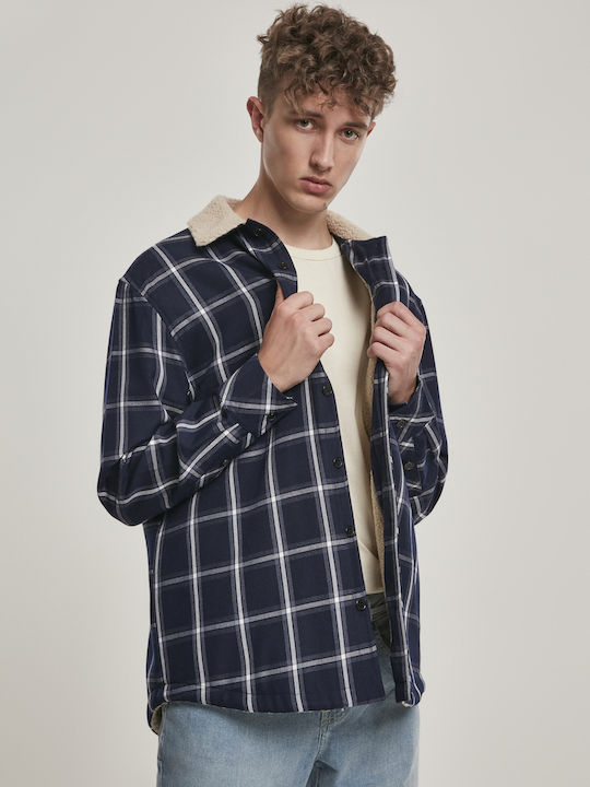 Overshirt Cu mânecă lungă Denim Cămașă Carou Albastru marin