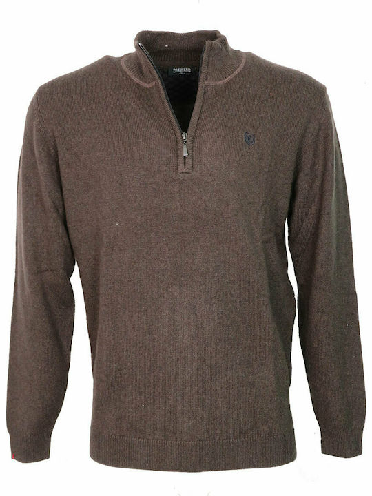 Pre End 21-100409 Men's Long Sleeve Sweater with Zipper Brown 21-100409-6575