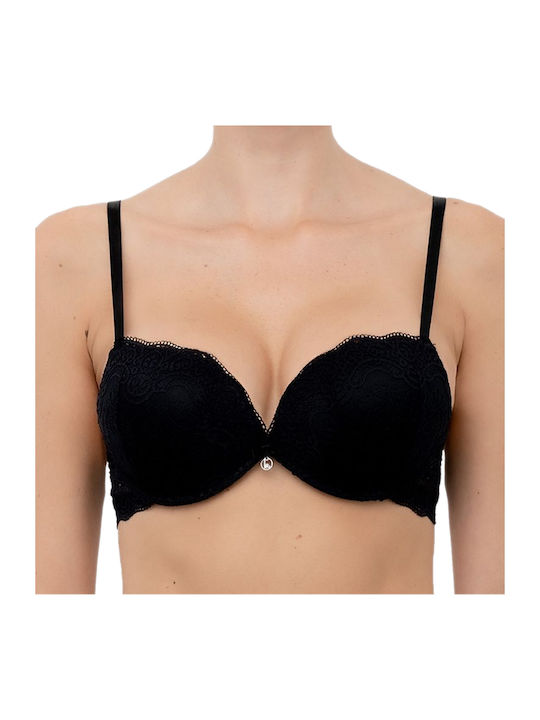 Double Pizzo Μαύρο Σουτιέν με Ελαφριά Ενίσχυση & Μπανέλες