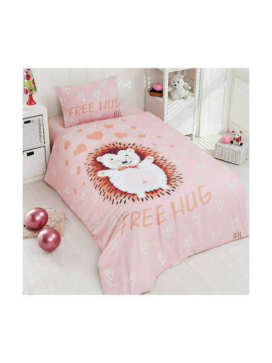Beauty Home Σετ Παιδικό Κουβερλί Μονό με Μαξιλαροθήκη Hug Art Ροζ 160x240εκ.