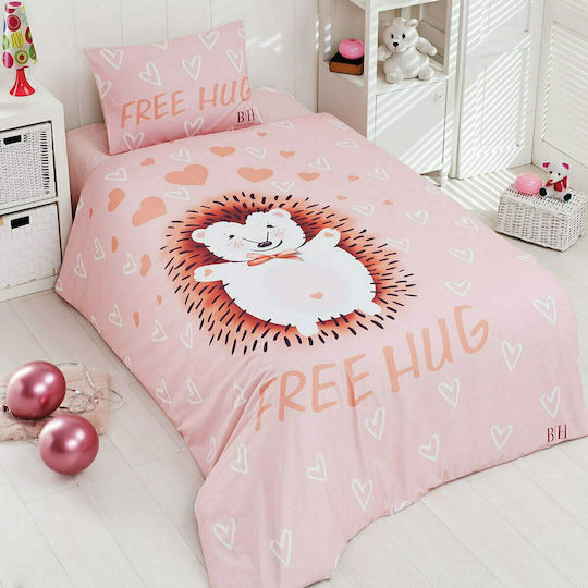 Beauty Home Σετ Παιδικό Κουβερλί Μονό με Μαξιλαροθήκη Hug Art Ροζ 160x240εκ.