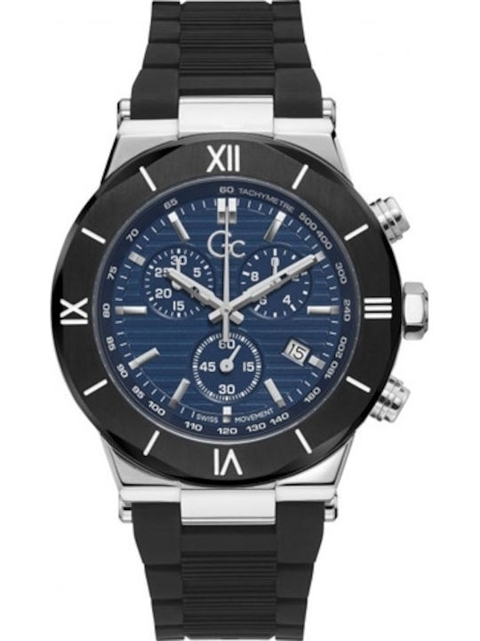 GC Watches Ανδρικό Ρολόι 44mm Χρονογράφος Μπαταρίας με Μαύρο Καουτσούκ Λουράκι