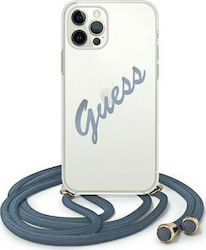 Guess Script Vintage Plastic Back Cover with Strap Blue (iPhone 12 / 12 Pro)