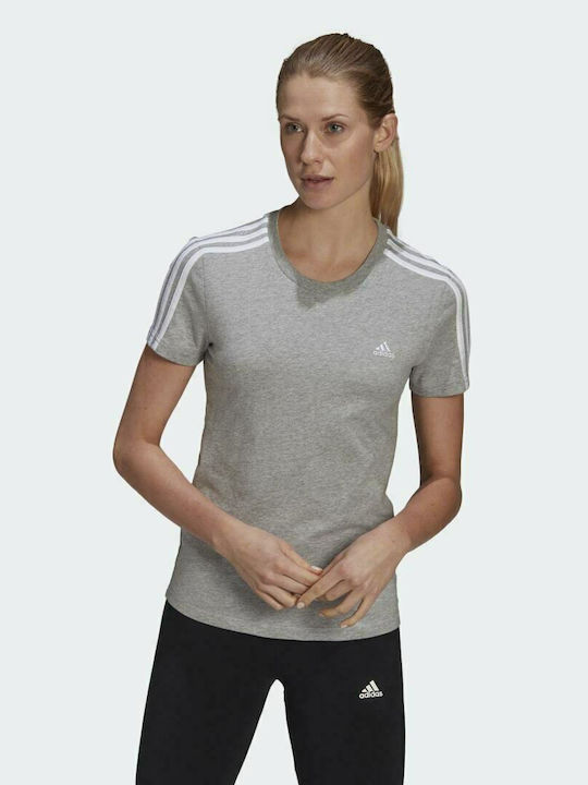Adidas Essentials Slim 3-Stripes Women's Athletic T-shirt Gray