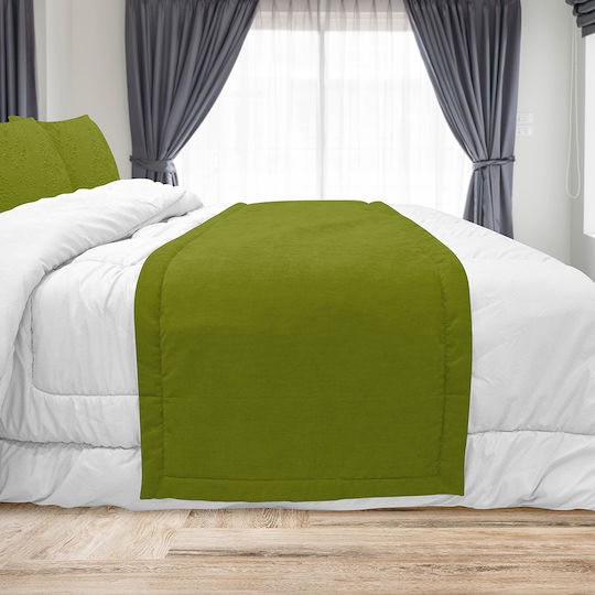 Lino Home Renas Bed Runner Hotel Queen Size L240xW240cm. Green