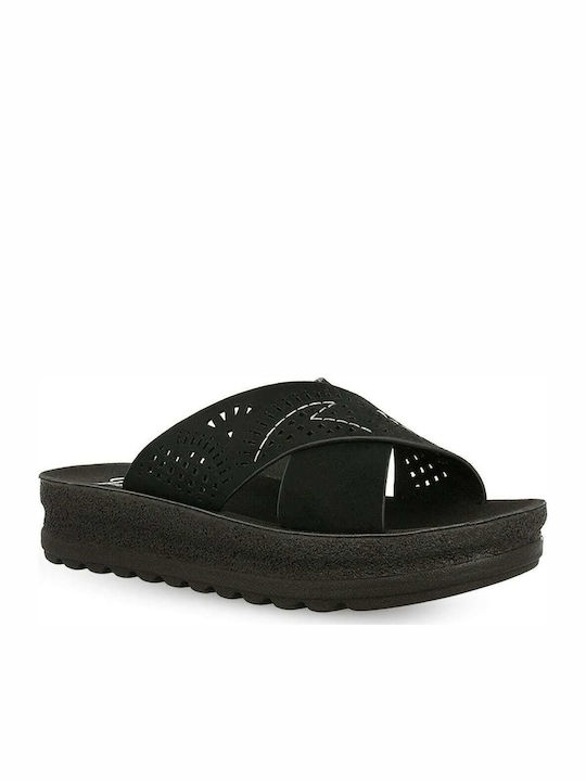 Δερμάτινα Γυναικεία Σανδάλια Flatforms Μαύρα
