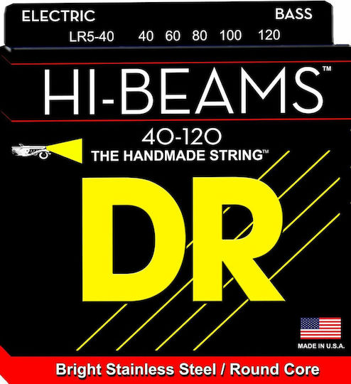 DR Hi-Beams Single Stainless Steel Bass Strings 5 Pieces 40 Inches Light 5-String