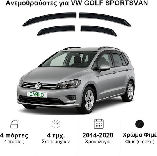 Heko Set of Windbreakers Front and Rear Car Dark Fime for Volkswagen Golf Sportsvan 4pcs