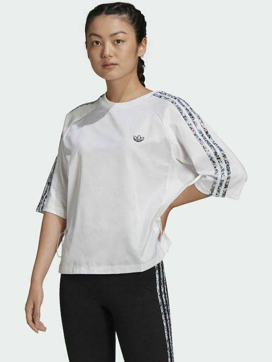 Adidas Boxy Femeie Tricou Floral Alb