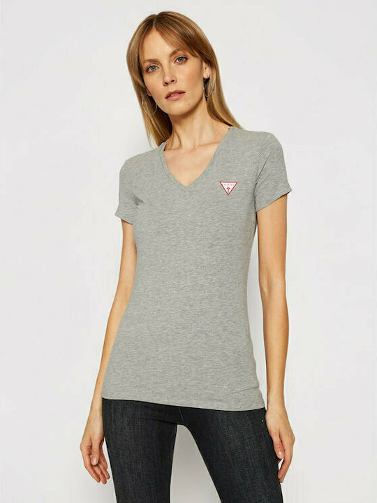 Guess Damen T-Shirt mit V-Ausschnitt Gray