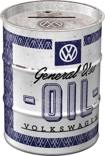 Nostalgic Art Oil Barrel Volkswagen VW - General Use Oil Money Box Metal White 10x10x13cm