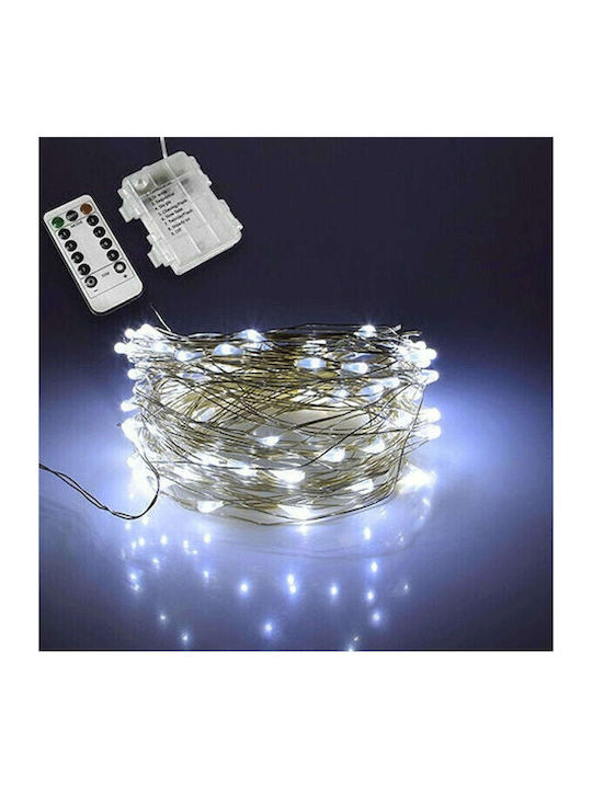 100 Λαμπάκια LED 10μ. Ψυχρό Λευκό Μπαταρίας σε Σειρά