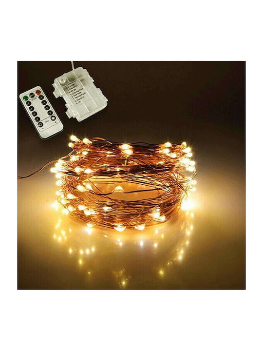 100 Lights LED 10m. Warm White Battery in String 1pcs