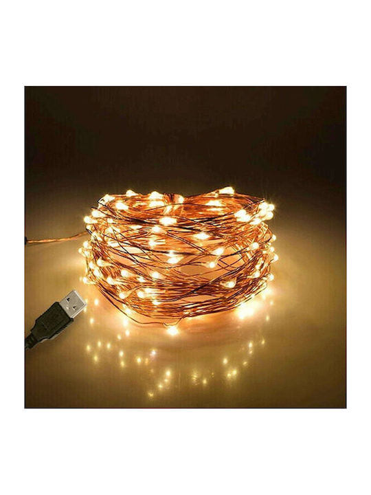 100 Λαμπάκια LED 10μ. Θερμό Λευκό USB σε Σειρά 100 Λαμπάκια LED 10μ. Θερμό Λευκό USB σε Σειρά