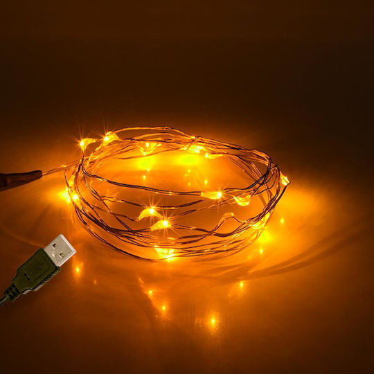 20 Λαμπάκια LED 2μ. Θερμό Λευκό USB σε Σειρά