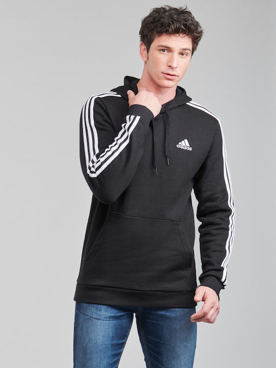 Essentials 3-Stripes Φούτερ με Κουκούλα Μαύρο