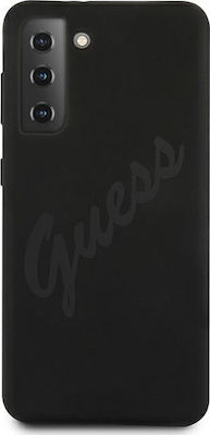 Guess Script Vintage Umschlag Rückseite Silikon Schwarz (Galaxy S21 5G) GUHCS21SLSVSBK