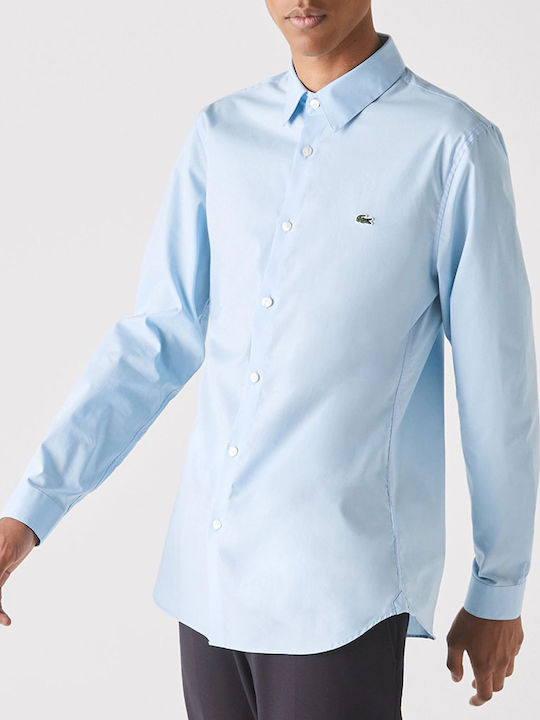 Long Sleeve Cotton Shirt In Narrow Fit Light Blue