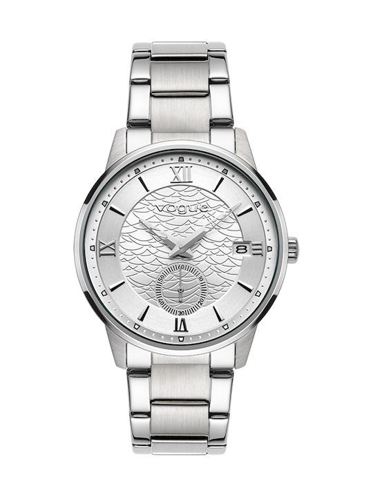 Vogue Ανδρικό Ρολόι 43mm Χρονογράφος Μπαταρίας με Ασημί Μεταλλικό Μπρασελέ