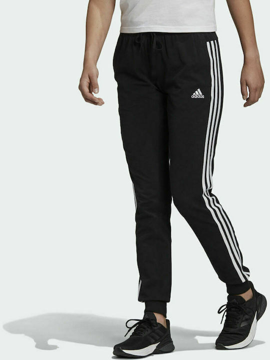 Adidas Essential 3-Stripes Ψηλόμεσο Παντελόνι Γυναικείας Φόρμας με Λάστιχο Μαύρο