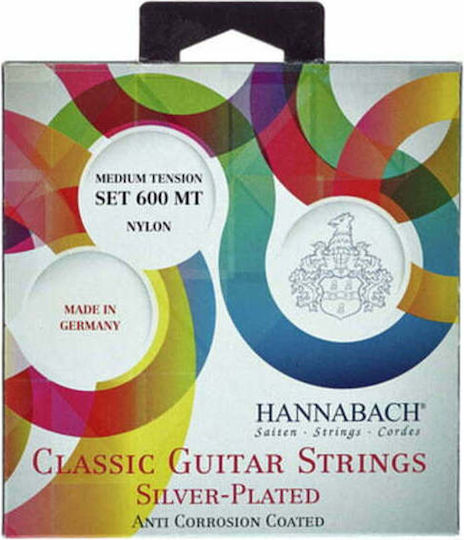 Hannabach 600 Silver Plated Single Classical Guitar Strings Silver Plated for Classical Guitar 6 Pieces Medium Tension