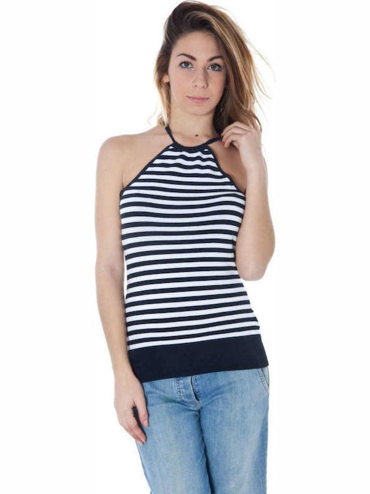 Datch Women's Summer Blouse Cotton with Straps Striped Navy Blue