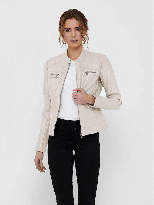 Only Bandit Γυναικείο Biker Jacket Εκρού