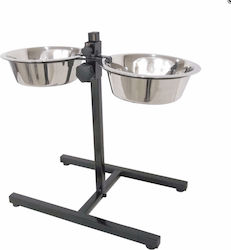 Pet Camelot Stainless Bowls Dog Food & Water Silver with Base 2x4000ml