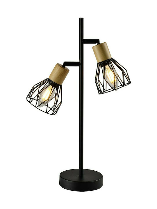Hatzipantos Stores Tischlampe Dekorative Lampe mit Fassung für Lampe E14 Metallische Zwillingsleuchte Schwarz