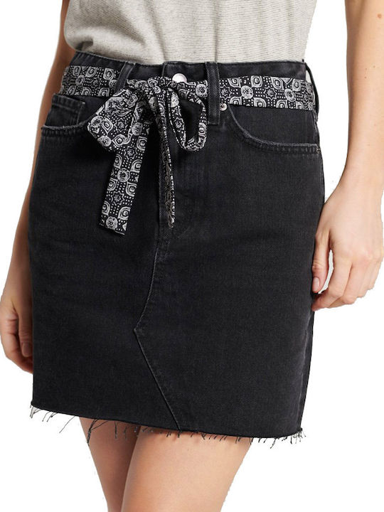 Superdry Τζιν Pencil Ψηλόμεση Mini Φούστα Μαύρη
