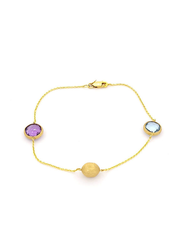 14K Gold Women's Bracelet with Purple and Turquoise Zirconia code 100902