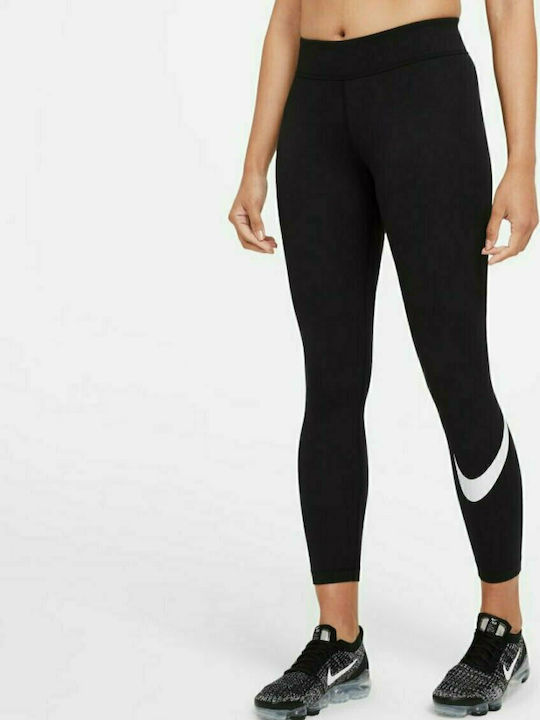 Nike Essential Mid-Rise Swoosh Γυναικείο Μακρύ Κολάν Μαύρο