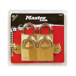 Master Lock Steel Padlock Brass with Key 4 Pieces 50mm 4pcs