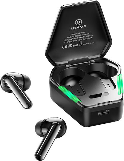 Usams JY01 In-ear Bluetooth Handsfree Ακουστικά με Αντοχή στον Ιδρώτα και Θήκη Φόρτισης Μαύρα