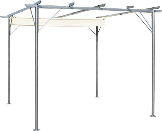 Pergolă De Grădină Din Metal Cu Tavan Alb 300x300x225cm