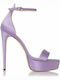 Sante Platform Fabric Women's Sandals with Ankle Strap Purple with Thin High Heel