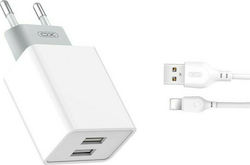 XO Ladegerät mit 2 USB-A Anschlüsse und Kabel Blitzschlag Weißs (L65)