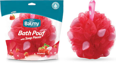 Vican Bath Pouf Bath Sponge with Soap Pearls and Strawberry Perfume Red