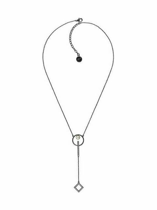 Karl Lagerfeld Geometrisches Perlen & Pave Y Halskette mit schwarzen Perlen