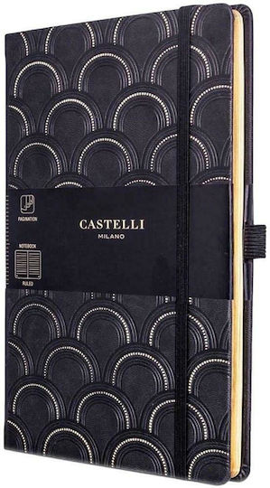 Castelli Тетрадка A5 На райета с Ластик и Калъф за Химикалка Черен