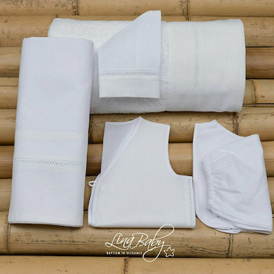 Lina Baby Baptism Towel Set Ελληνικό Νησί Λευκό