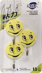 Smile Plastic Hanger Kitchen Hook with Sticker Yellow 3pcs 00402598