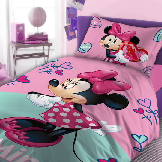 Dimcol Seturi de cearșafuri Single Bumbac Minnie 752 Roz 160x240cm 2buc