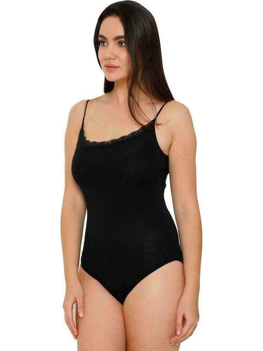 Lingerie Spaghetti Strap Bodysuit H501 with Lace Slim Fit Black