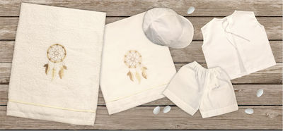 Mouchtaris Collection Baptism Towel Set Εκρού