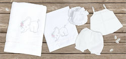 Mouchtaris Collection Baptism Towel Set Elephant Λευκό